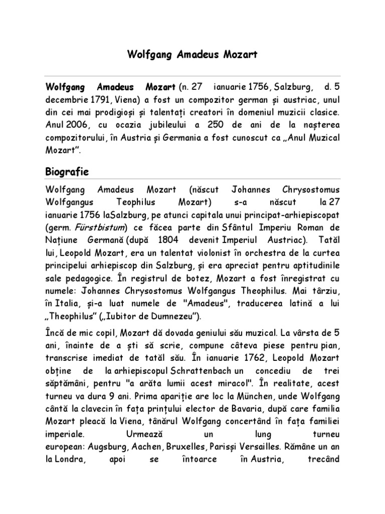 Реферат: Mozart Essay Research Paper Mozart Wolfgang AmadeusMozart